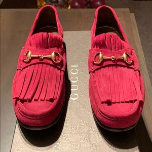 Gucci red suede tassel loafers